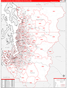 Seattle-Tacoma-Bellevue Metro Area Wall Map Red Line Style